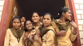 Students Girls Classmates greetings With smile