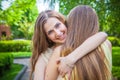 Students girls having fun outside Royalty Free Stock Photo