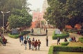 Students go to campus through the park of Bannares Hindu University