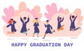 Students graduation day banner with people characters, flat vector illustration. Royalty Free Stock Photo
