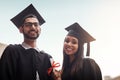 Students, graduation and portrait of a college or university couple with diploma outdoor. Happy man and woman excited to Royalty Free Stock Photo