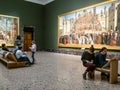 Students in hall in Pinacoteca di Brera in Milan