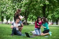 Students having lesson outdoor