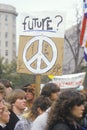 Students holding peace sign at rally, Los Angeles, California