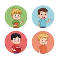 Students kids round icons