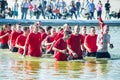 Students of l'Ecole Polytechnique in Paris wade through a Tuileries fountain