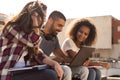 Students with laptop in Campus Royalty Free Stock Photo