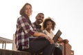 Students with laptop in Campus Royalty Free Stock Photo