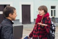 Students learning concept - boy and girl talking about examination passed Royalty Free Stock Photo