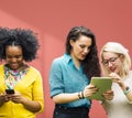 Students Learning Education Cheerful Social Media Girls Royalty Free Stock Photo