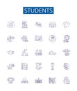 Students line icons signs set. Design collection of Students, Learners, Pupils, Educators, Scholars, Academician, Campus