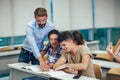 Students listening to professor in the classroom on college Royalty Free Stock Photo