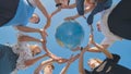 Students make a circle around the globe of the world. The concept of world peace. Royalty Free Stock Photo