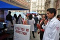 Students of medical faculty give classes to people on the street on healthy life style