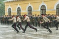 Students of the military lyceum and a spring shower.