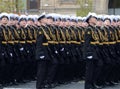 The students of the Nakhimov naval school during the parade on red square in honor of Victory Day.