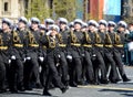 The students of the Nakhimov naval school on the rehearsal parade on red square in honor of Victory Day.