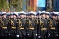 The students of the Nakhimov naval school on the rehearsal parade on red square in honor of Victory Day.