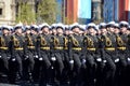 The students of the Nakhimov naval school on the rehearsal parade on red square in honor of Victory Day.