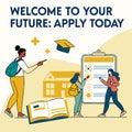 Students navigating university application process for future education Royalty Free Stock Photo