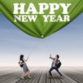 Students and new year text Royalty Free Stock Photo