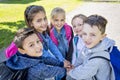 Students outside school standing together Royalty Free Stock Photo