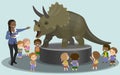 Students in the paleontological museum looking at dinosaur. Vector Royalty Free Stock Photo