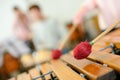 students practice bell lyre instrument in marching band