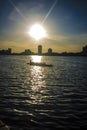Students practicing Canoe and Kayak in Charles River, Boston. Royalty Free Stock Photo