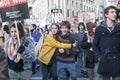 Students protest against fees and cuts and debt in central London.