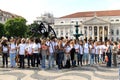 Students in ragging at the Rossio Square, Lisbon Royalty Free Stock Photo