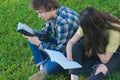 Students reading notes to pass an exam. Time to study Royalty Free Stock Photo