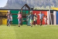 Students running in school playground