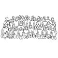 Students in school class with their teachers vector illustration sketch doodle hand drawn with black lines isolated on white