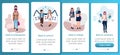 Students and schoolchildren onboarding mobile app screen template. Back to school, college, kindergarten, university. Website