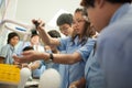 Students in science class, studying the reaction of dry ice Royalty Free Stock Photo