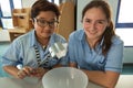 Students in science class, studying the reaction of dry ice Royalty Free Stock Photo