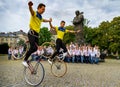 Students section of artistic cycling show stunts Royalty Free Stock Photo