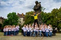 Students section of artistic cycling show stunts