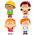 Group of children students going to elementary or preschool. Vector illustration Royalty Free Stock Photo