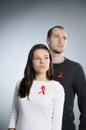 Students showing hiv red symbol Royalty Free Stock Photo