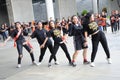 Students from Singapore Republic Polytechnic dancing away at Marina Barrage in Singapore