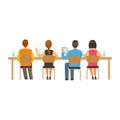 Students sitting at desks and listening at college or university auditorium, back view, high school education vector Royalty Free Stock Photo