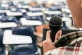 Students stand by to talk and talk about their education and learning, presenting online teaching media projects via the Internet Royalty Free Stock Photo