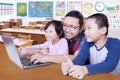 Students studying with their teacher and laptop Royalty Free Stock Photo