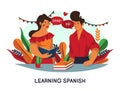 Students talk or learning spanish language, banner Royalty Free Stock Photo