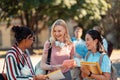 Students talking to each other after their classes.