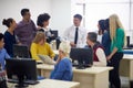 Students with teacher in computer lab classrom