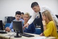 Students with teacher in computer lab classrom