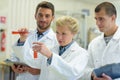 students and teacher experimenting in lab Royalty Free Stock Photo